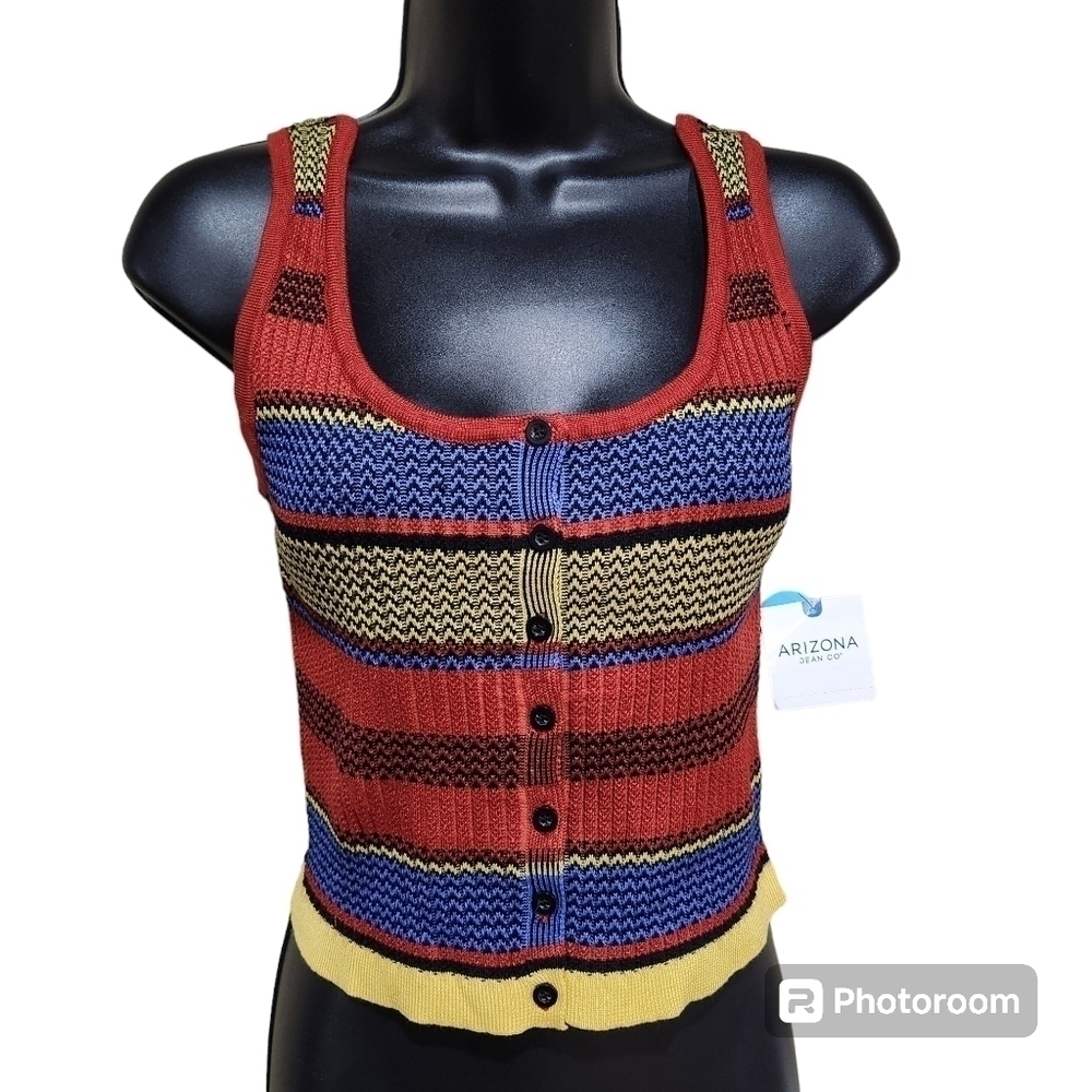 Juniors Ribbed Tank Knit Crop Top Fitted Arizona Jean Co Multicolor Size Medium